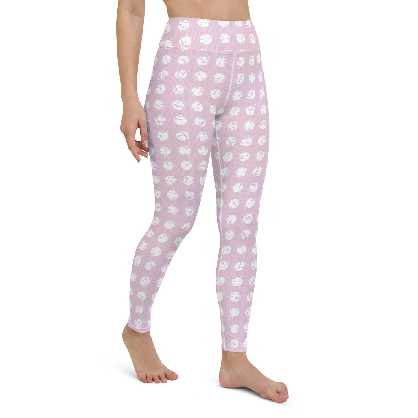 Women's White Polka Dot Pink Yoga Leggings