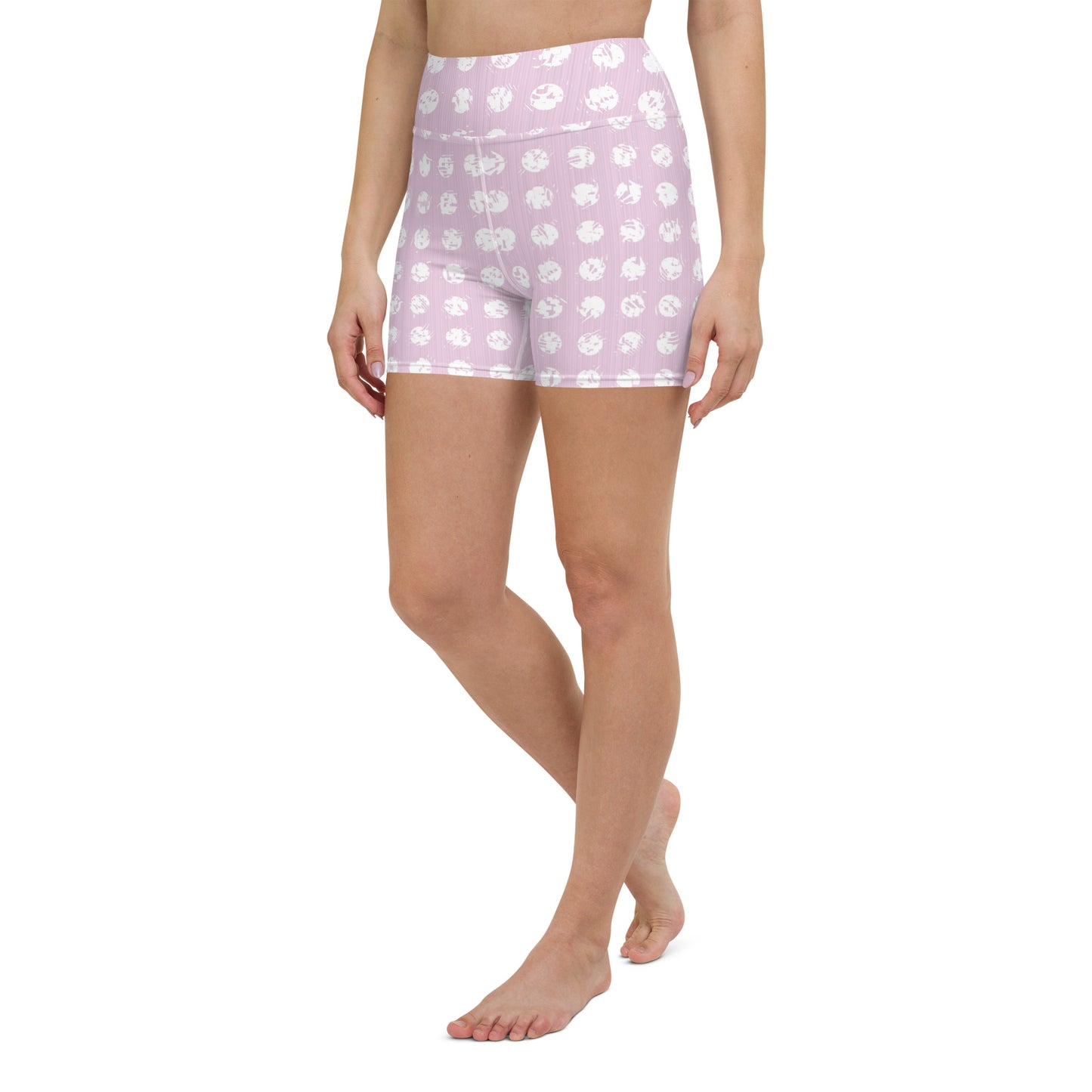 Women's White Polka Dot Pink Yoga Shorts