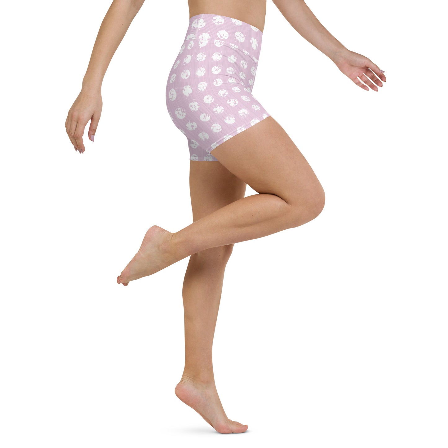 Women's White Polka Dot Pink Yoga Shorts