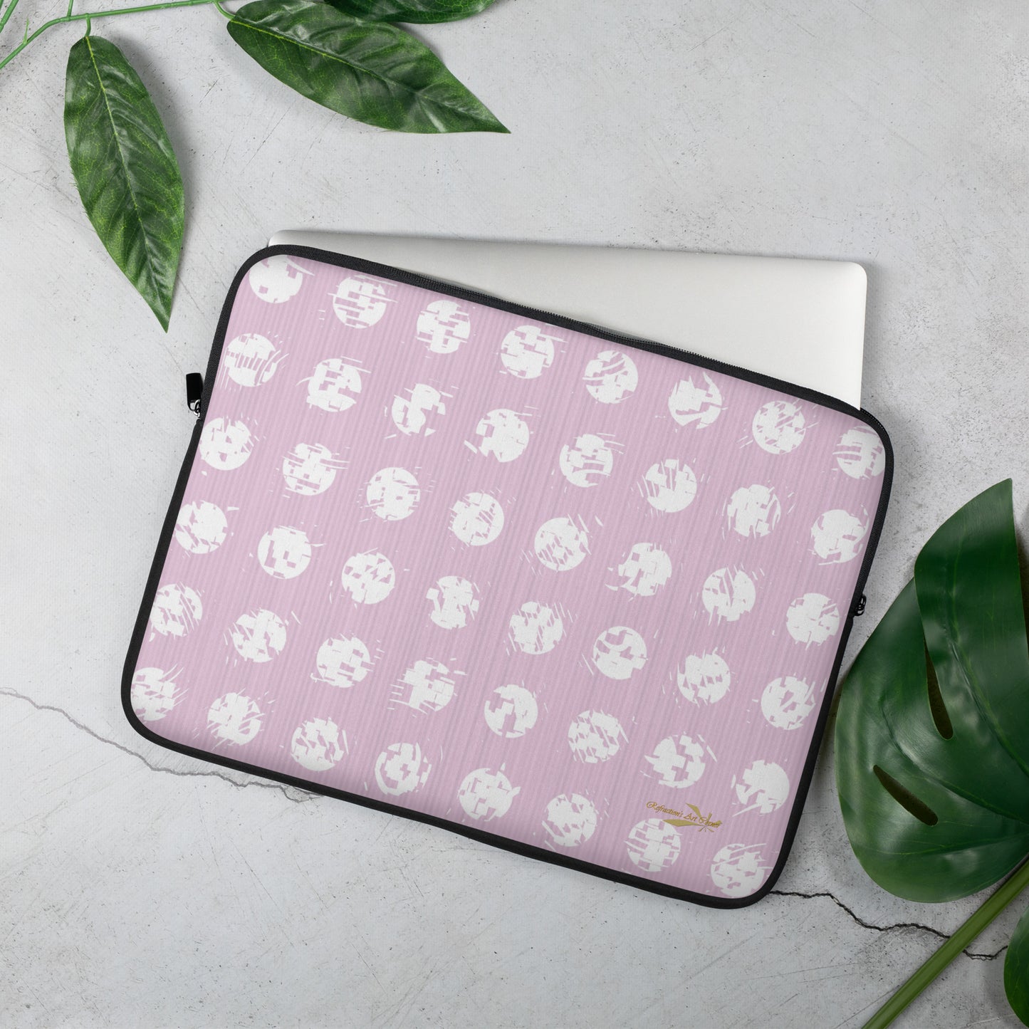 White Polka Dot Pink Laptop Sleeve