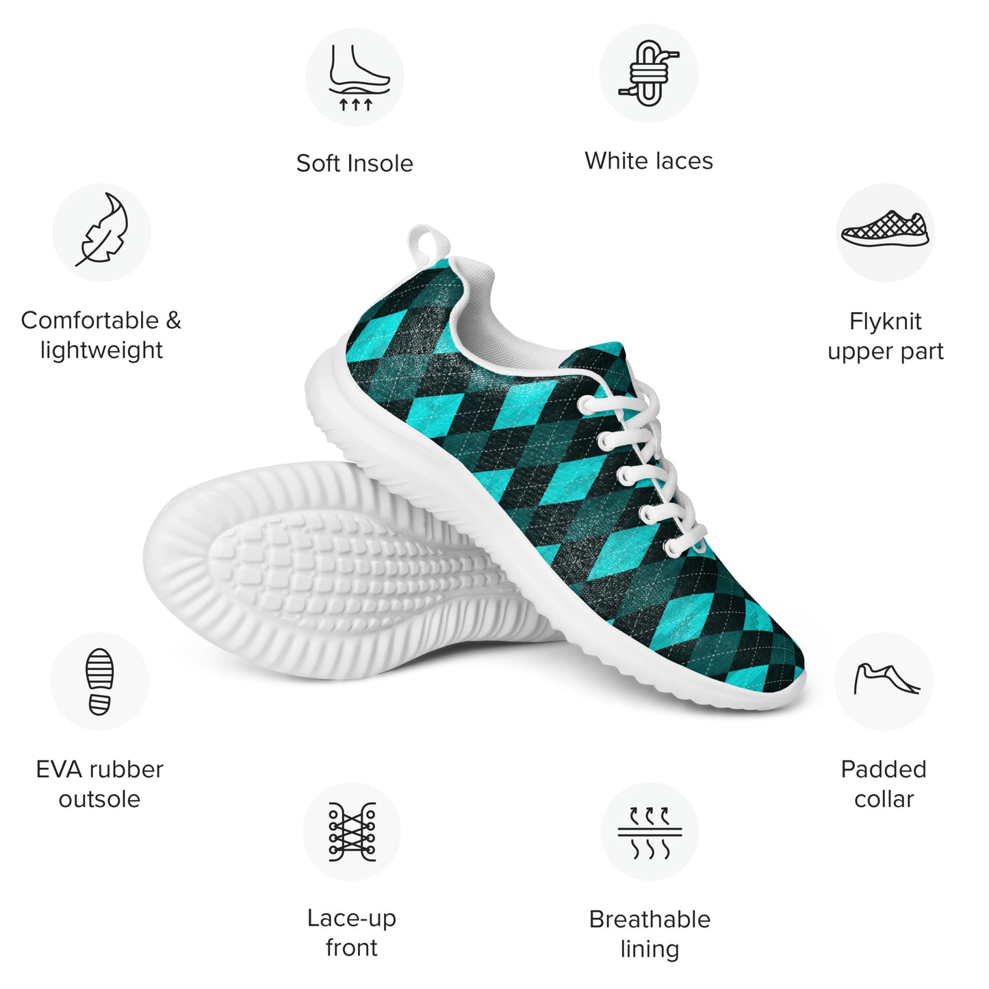 Men’s Athletic Shoes Teal Argyle