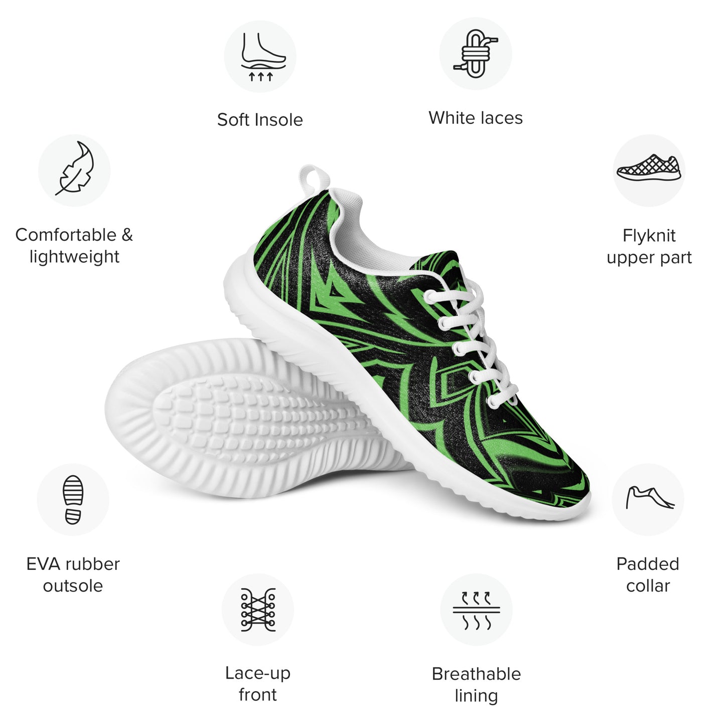 Men’s Athletic Shoes Green Abstract Geometric