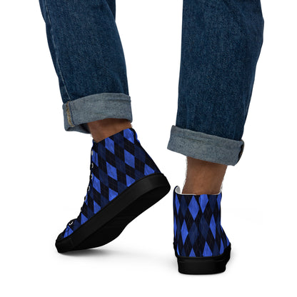 Men’s High Top Canvas Shoes Blue Argyle