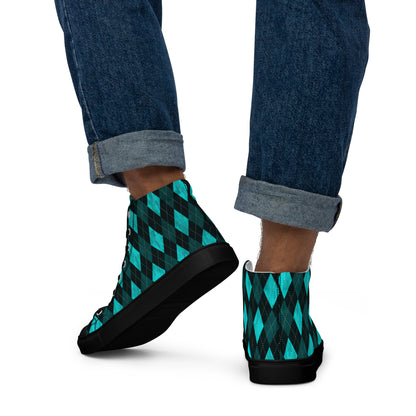 Men’s High Top Canvas Shoes Teal Argyle