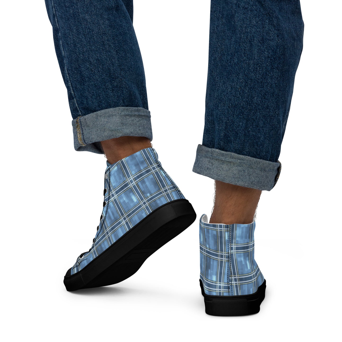 Men’s High Top Canvas Shoes Windward Blue Plaid