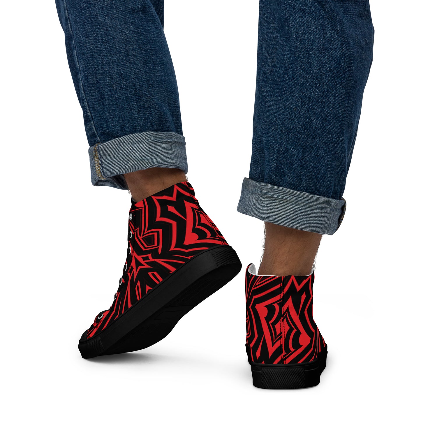 Men’s High Top Canvas Shoes Red Abstract Geometric