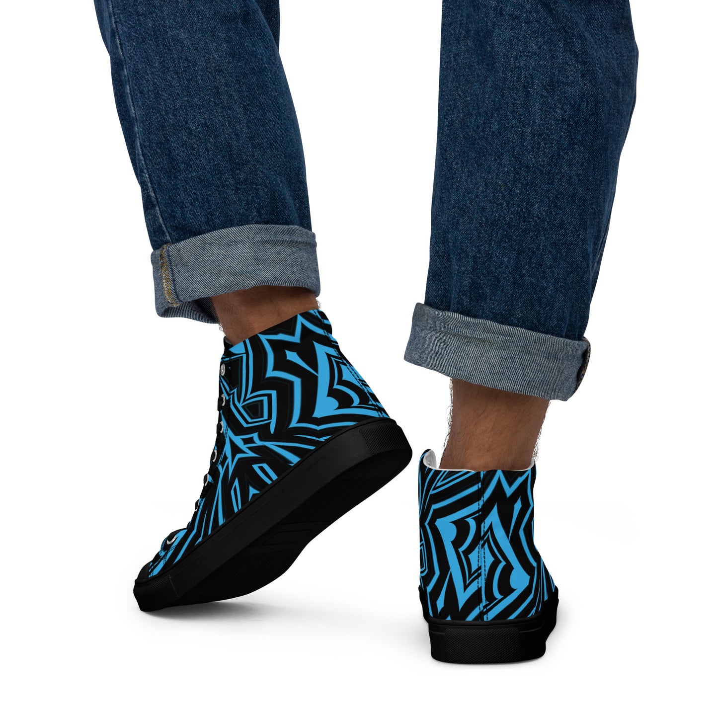 Men’s High Top Canvas Shoes Blue Abstract Geometric