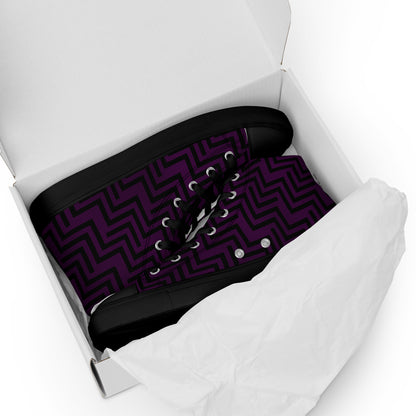 Men’s High Top Canvas Shoes Purple & Black Zig Zag Print