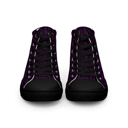 Men’s High Top Canvas Shoes Purple & Black Zig Zag Print