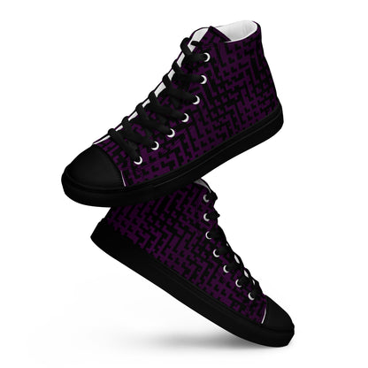 Men’s High Top Canvas Shoes Black & Purple Houndstooth Gingham Mix