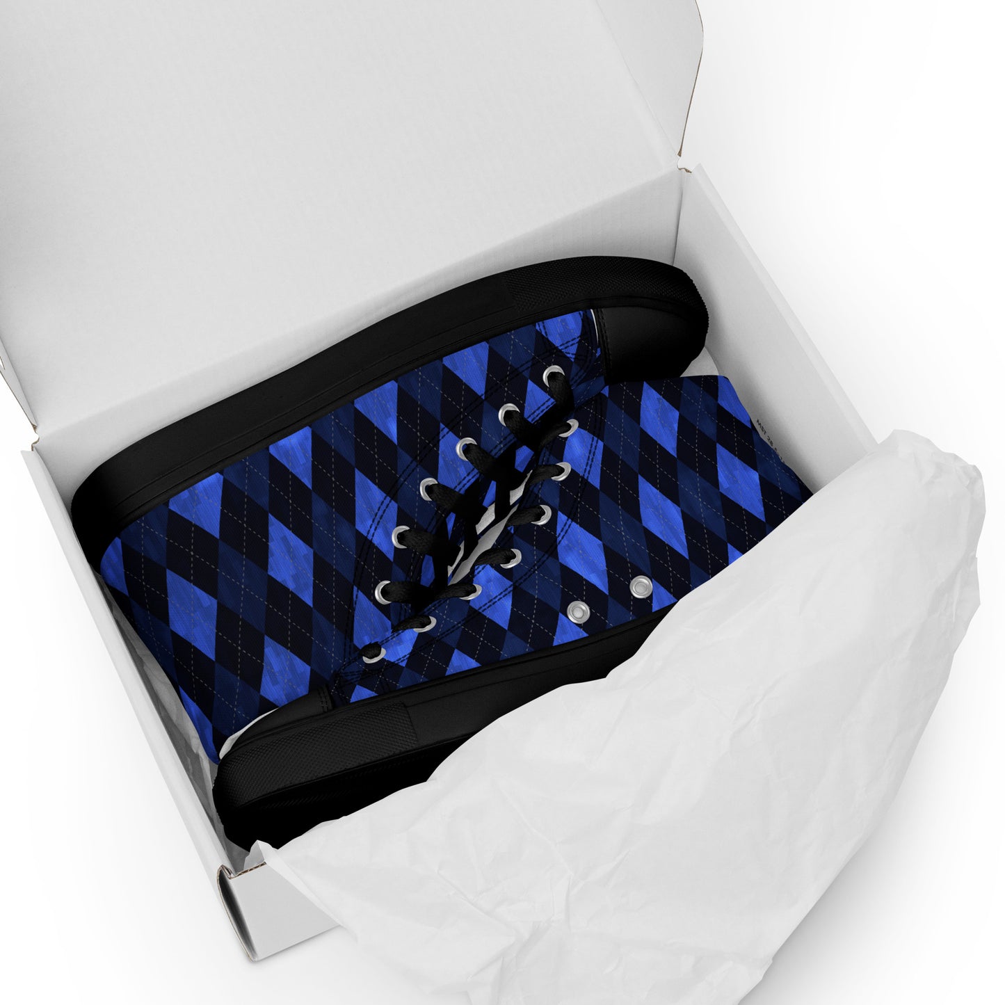 Men’s High Top Canvas Shoes Blue Argyle