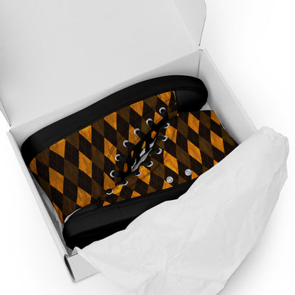 Men’s High Top Canvas Shoes Orange Argyle