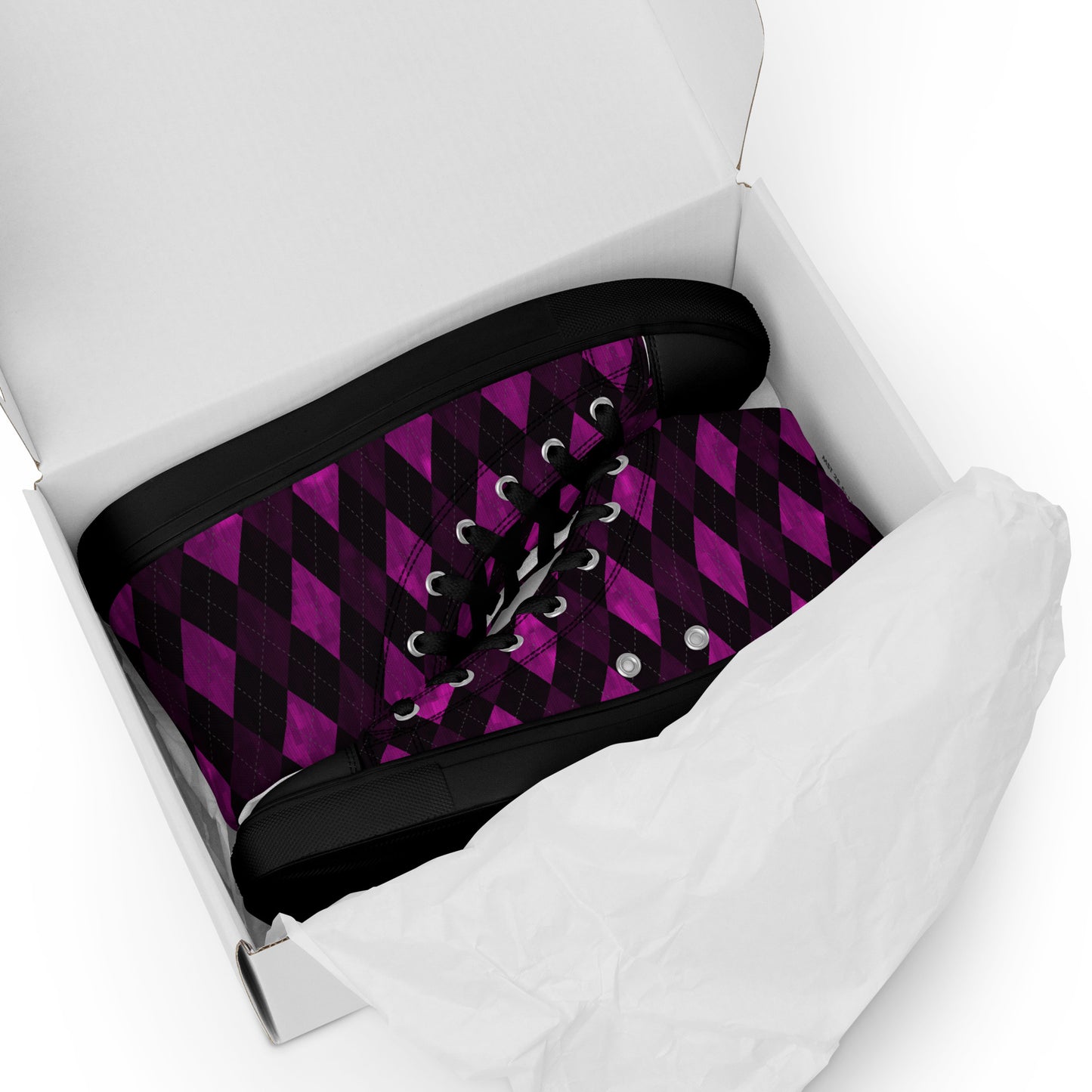 Men’s High Top Canvas Shoes Purple Argyle