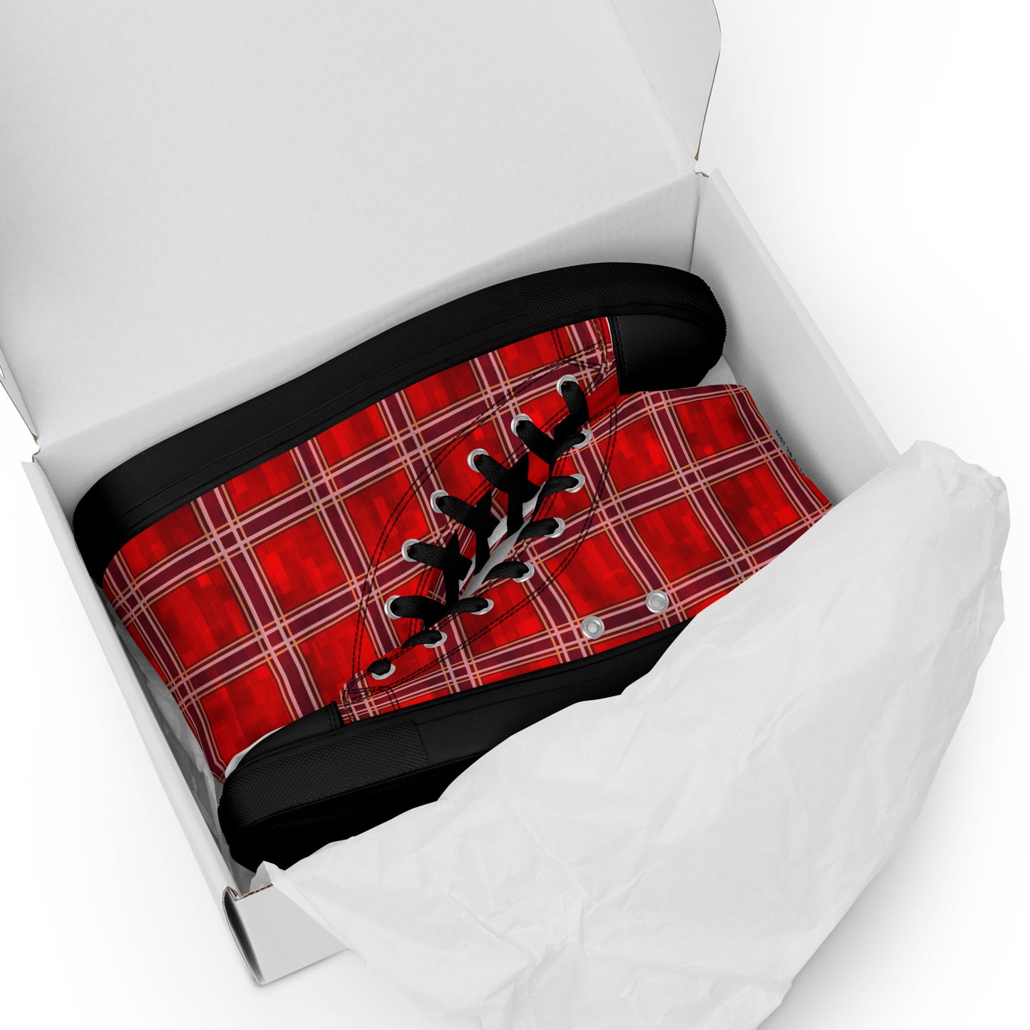 Men’s High Top Canvas Shoes Red Plaid