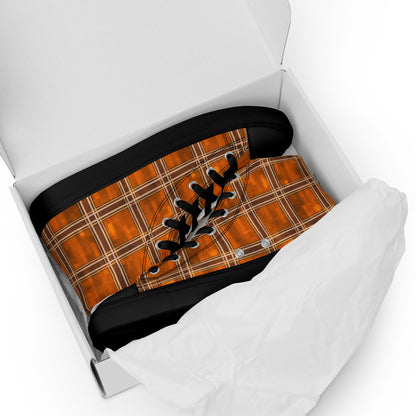 Men’s High Top Canvas Shoes Orange Plaid