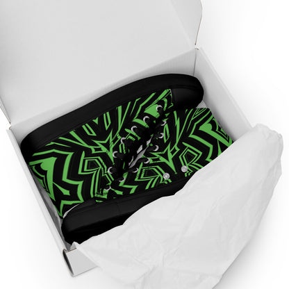 Men’s High Top Canvas Shoes Green Abstract Geometric