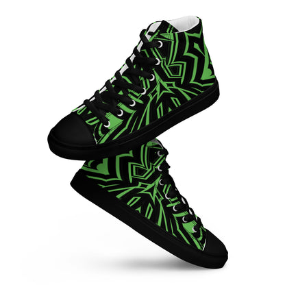 Men’s High Top Canvas Shoes Green Abstract Geometric