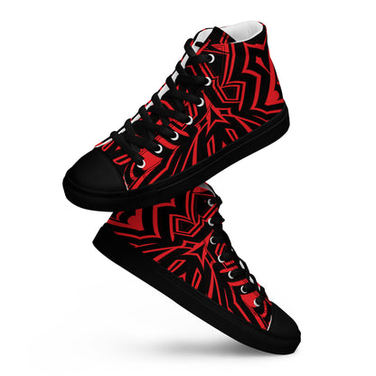 Men’s High Top Canvas Shoes Red Abstract Geometric