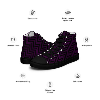 Men’s High Top Canvas Shoes Purple & Black Zig Zag Print