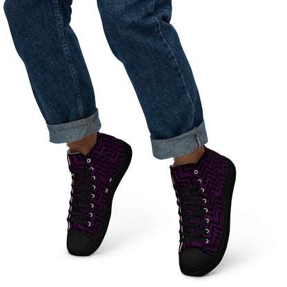 Men’s High Top Canvas Shoes Purple & Black Zig Zag Print