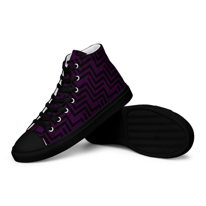 Men’s High Top Canvas Shoes Purple & Black Zig Zag Print