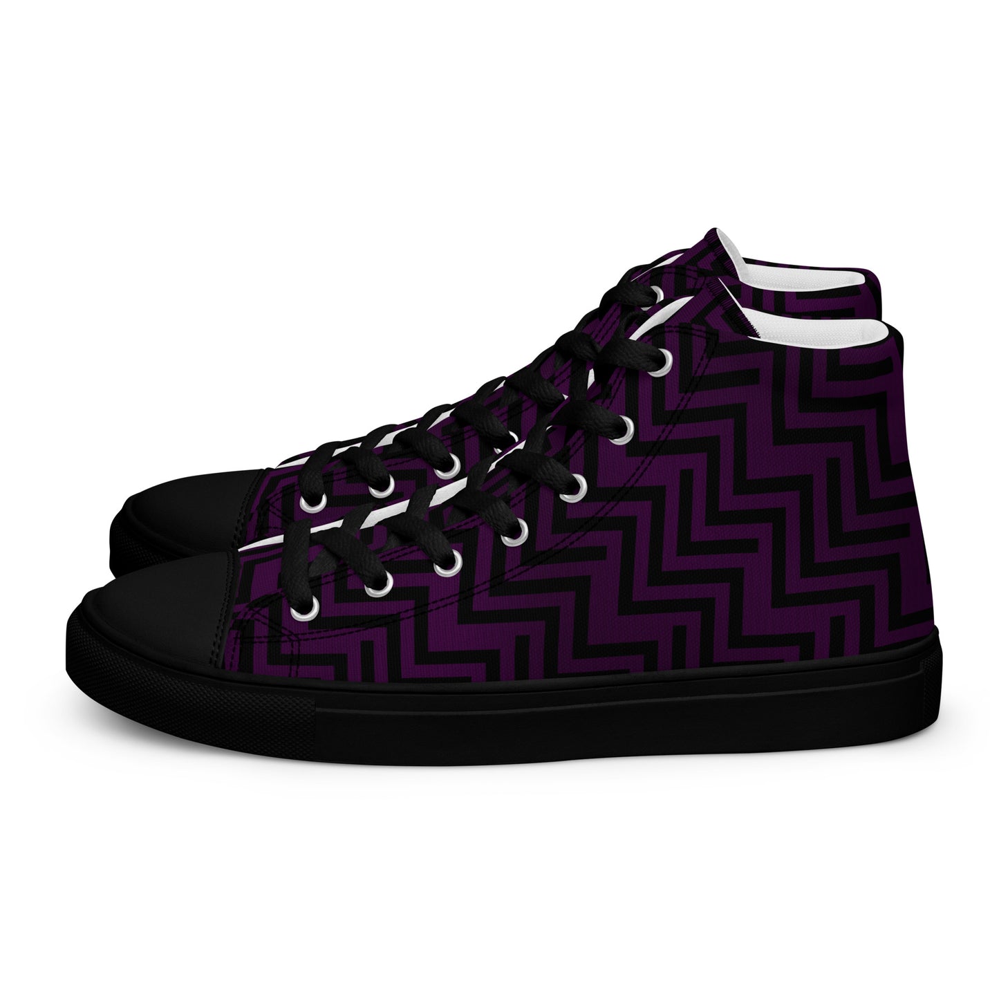 Men’s High Top Canvas Shoes Purple & Black Zig Zag Print