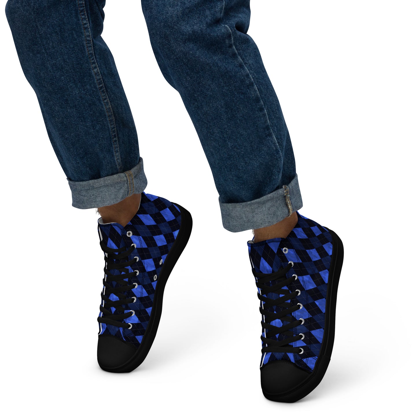 Men’s High Top Canvas Shoes Blue Argyle