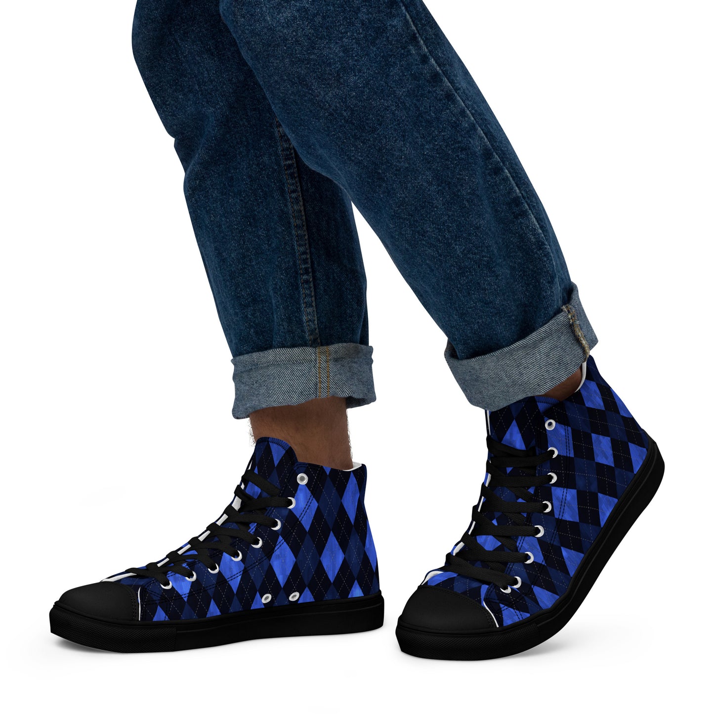 Men’s High Top Canvas Shoes Blue Argyle