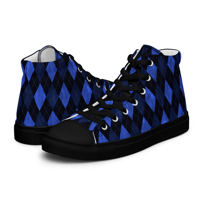 Men’s High Top Canvas Shoes Blue Argyle