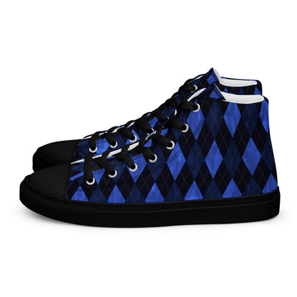 Men’s High Top Canvas Shoes Blue Argyle