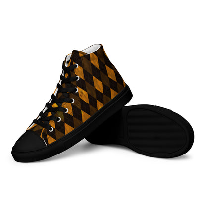 Men’s High Top Canvas Shoes Orange Argyle