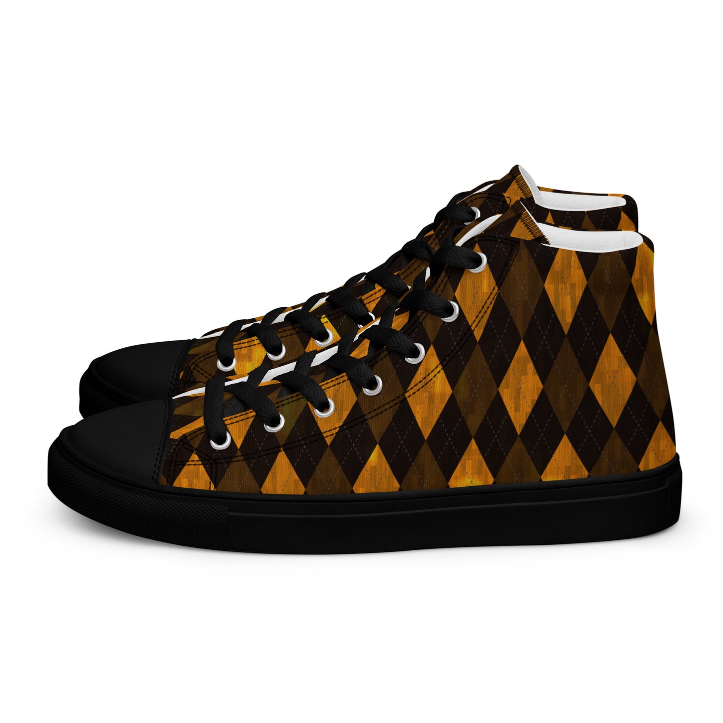 Men’s High Top Canvas Shoes Orange Argyle