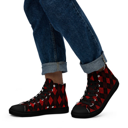 Men’s High Top Canvas Shoes Red Argyle