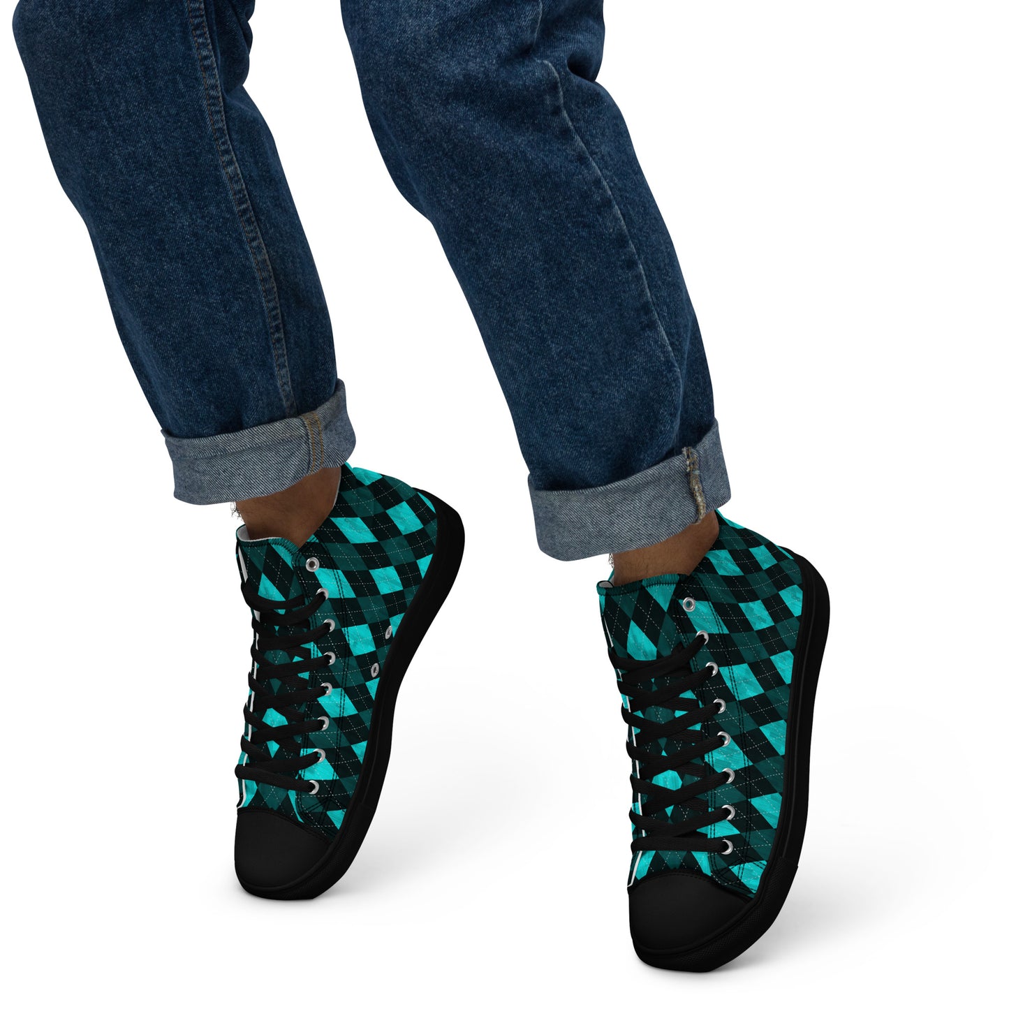 Men’s High Top Canvas Shoes Teal Argyle