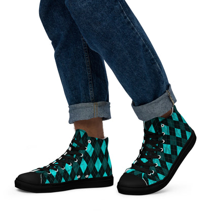 Men’s High Top Canvas Shoes Teal Argyle