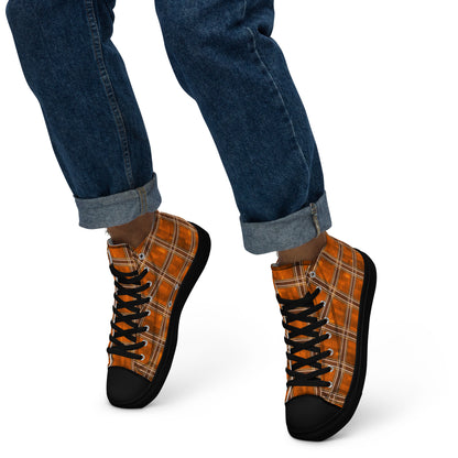 Men’s High Top Canvas Shoes Orange Plaid