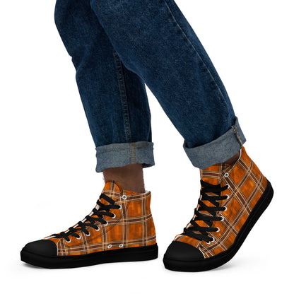 Men’s High Top Canvas Shoes Orange Plaid