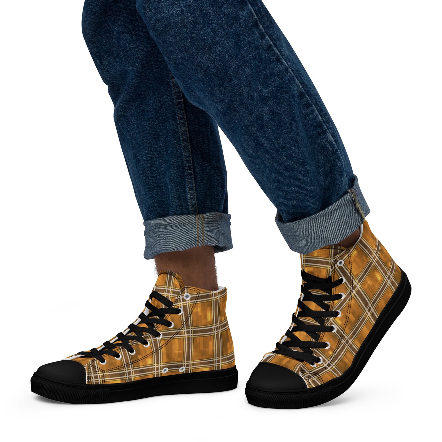 Men’s High Top Canvas Shoes Chardonnay Plaid