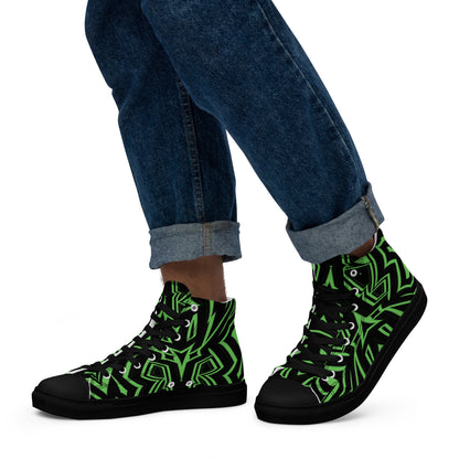 Men’s High Top Canvas Shoes Green Abstract Geometric