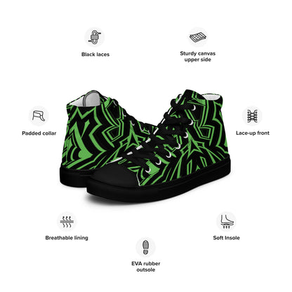 Men’s High Top Canvas Shoes Green Abstract Geometric