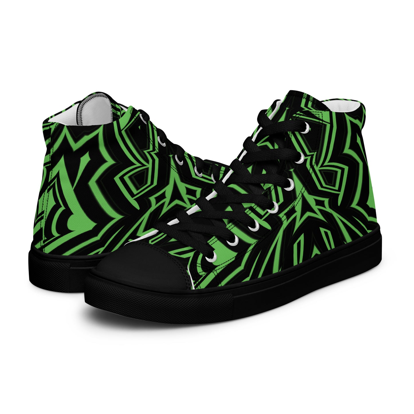 Men’s High Top Canvas Shoes Green Abstract Geometric