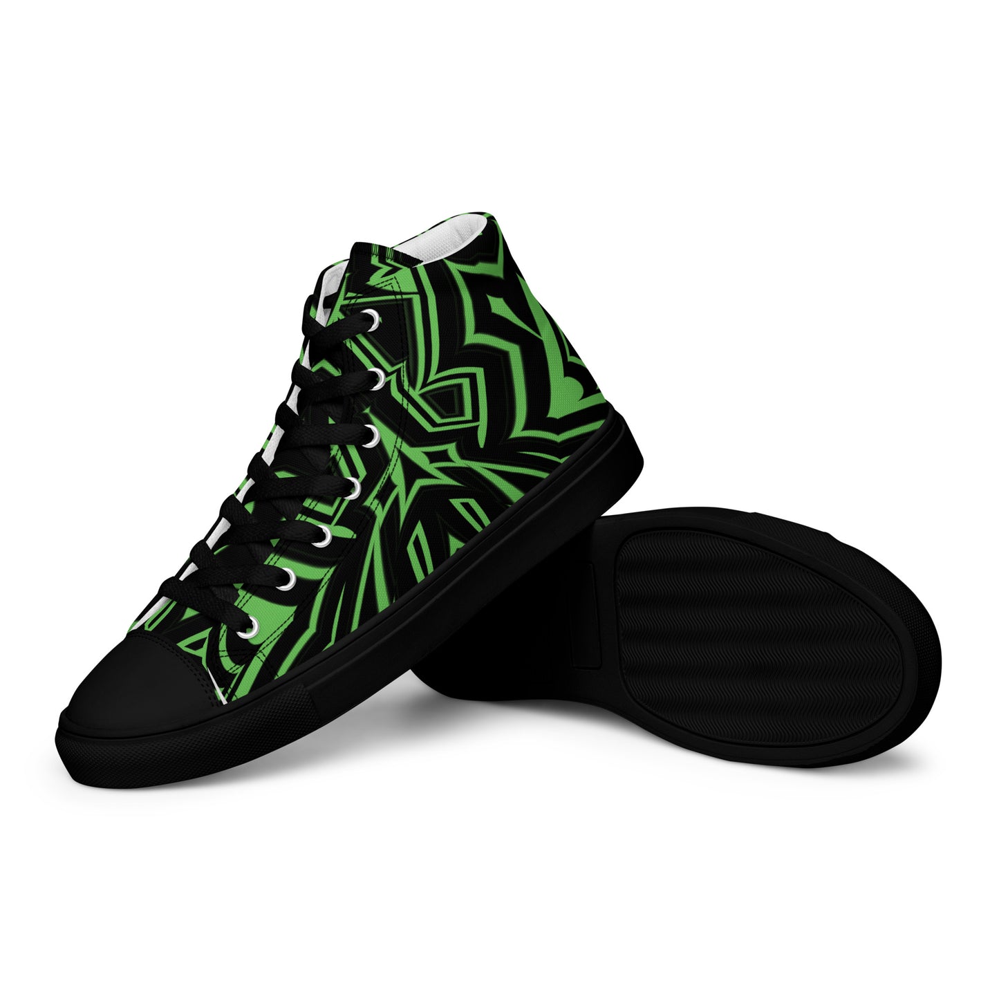 Men’s High Top Canvas Shoes Green Abstract Geometric