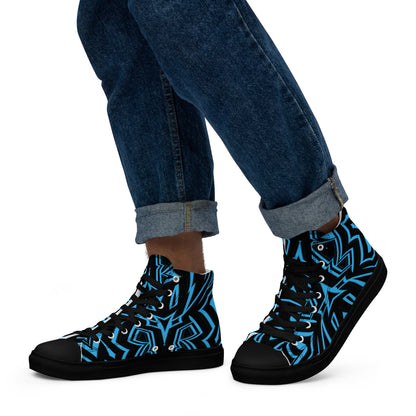 Men’s High Top Canvas Shoes Blue Abstract Geometric