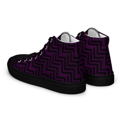 Men’s High Top Canvas Shoes Purple & Black Zig Zag Print