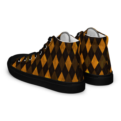 Men’s High Top Canvas Shoes Orange Argyle