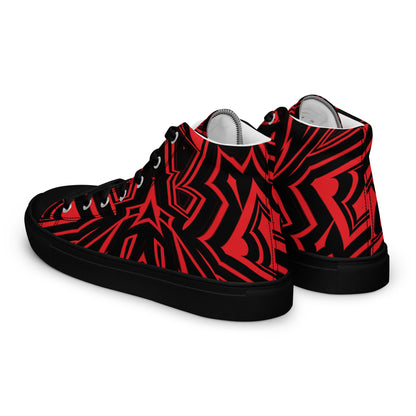 Men’s High Top Canvas Shoes Red Abstract Geometric