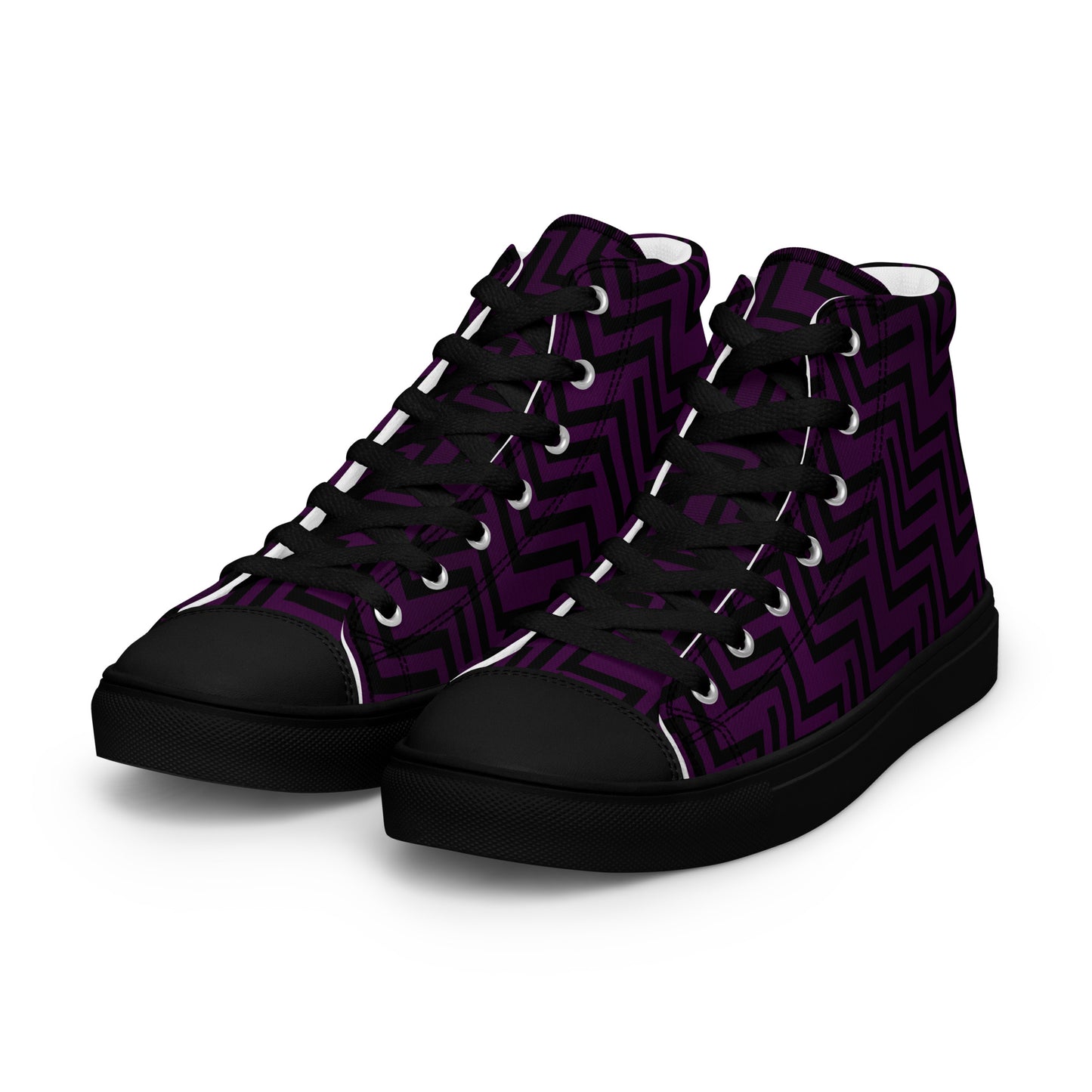 Men’s High Top Canvas Shoes Purple & Black Zig Zag Print