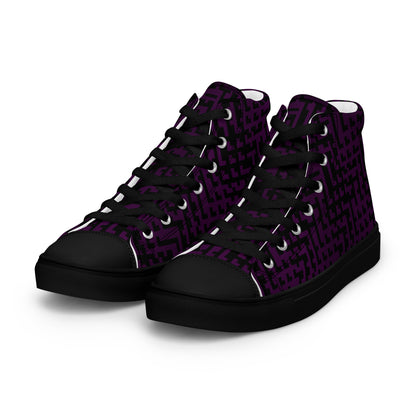 Men’s High Top Canvas Shoes Black & Purple Houndstooth Gingham Mix