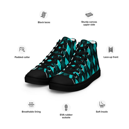 Men’s High Top Canvas Shoes Teal Argyle