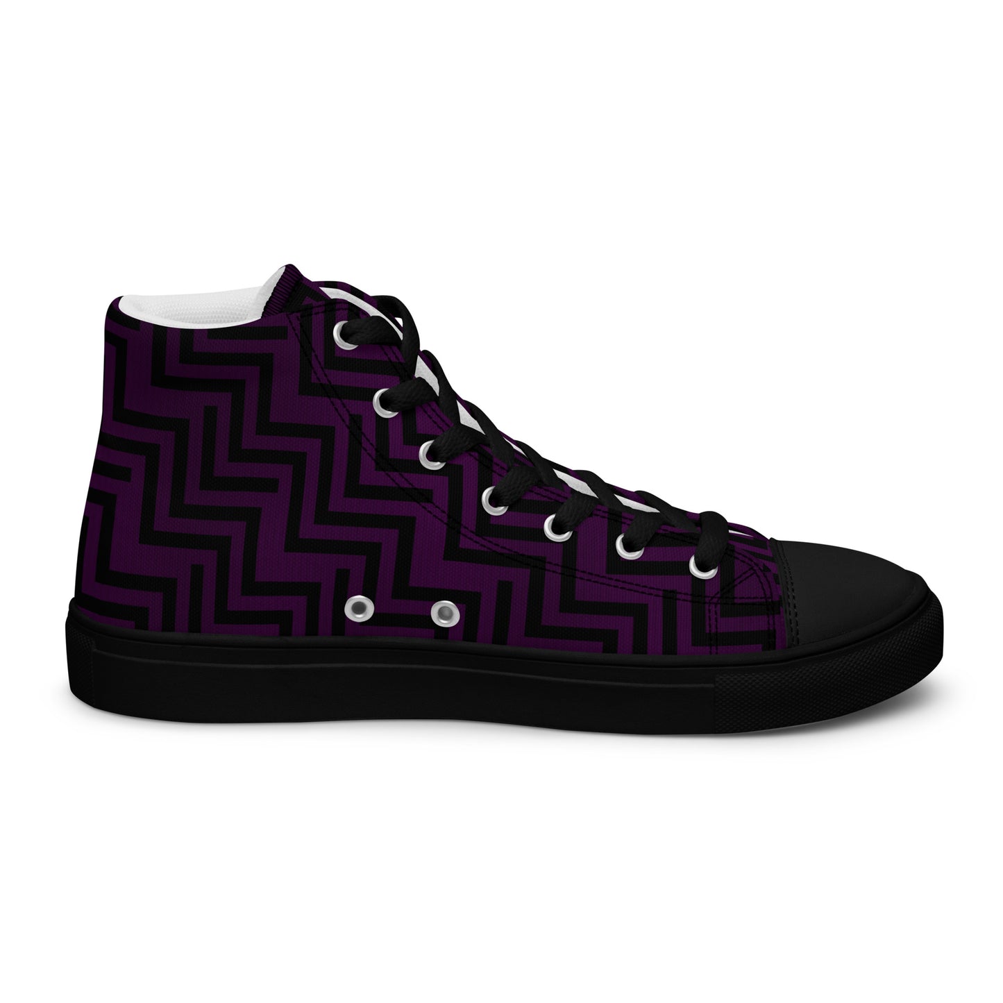 Men’s High Top Canvas Shoes Purple & Black Zig Zag Print